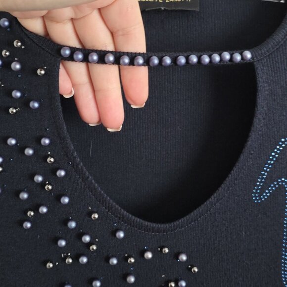 GIUSEPPE ZANOTTI | Embellished Sweater Beaded Navy Sz M - Picture 6 of 6